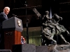 Vice President Joseph Biden addresses the audience during the dedication and unveiling ceremony for the De Oppresso Liber statue at the Winter Garden Hall in Two World Financial Center near Ground Zero, Nov. 11th, 2011. (Photo courtesy of Staff Sgt. Andrew Jacob)
