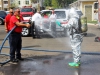 Clarksville Fire Rescue decontaminates an agent who had just came out of the apartment.