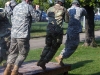 Soldiers of the 861st Quartermaster Company practice their landings on Saturday, Aug. 27, in Nashville, in preparation for an airborne jump later at Fort Campbell, Kentucky.