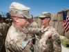 A Soldier assigned to Troop C, “Shadow,” 1st Squadron, 33 Cavalry Regiment, 3rd Brigade Combat Team “Rakkasans,” 101 Airborne Division (Air Assault), receives the combat action badge from Ltc. Don Evans, 1-33 Squadron Commander, during an awards ceremony at Camp Clark, Afghanistan, May 1, 2013. Shadow Troop had several Soldiers of different military occupation specialties earn combat badges for their actions in support of Operation Enduring Freedom. (U.S. Army photo by Sgt. Joshua Edwards 129th Mobile Public Affairs Detachment)