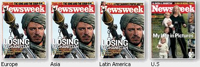 Covers of Newsweek Magazine showing the filtering of news presented to American Citizens