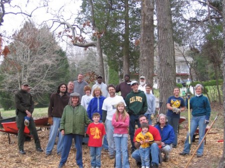 The volunteers who helped the friends of Dunbar Cave spread the mulch