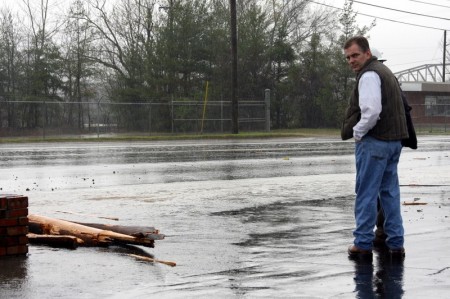 A disgusted Doyle Rust, the owner C&S Auto Repair shortly after the accident in front of his business C&S Auto repair