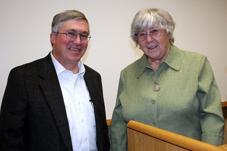 University President Tim Hall with Author Joanne Greenberg.