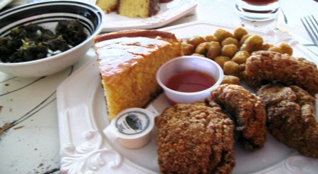 Whiting Dinner w/turnip greens, fried okra, corn bread