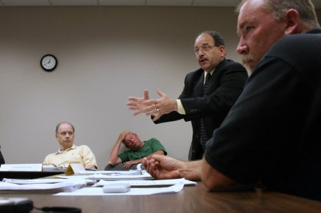 Attorney Peter Napolitano argues a point as Steve Sherlock observes