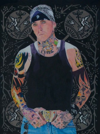 In "King of Spades" (17 X 23, 2008), Lewis’s most recent work embodies her aesthetics and ideals as an artist that anyone can have their portrait done, and shows her flare for detail while capturing the innermost essence of her subject, a trait she shares with regional portrait artist Billy Price Carroll. Featured here is Ryle.