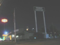 Clarksville Tourism Ctr flying the flag in the dark