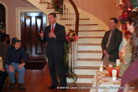 State Representative Joe Pitts addresses the crowd as State Senator Elect Tim Barnes looks on