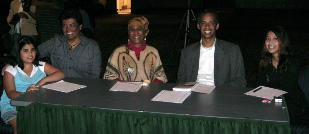 Pageant judging panel: Dr. Oscar Diaz-Ortiz w/daughter (l), Dr. Jacqui Wade (2nd l), Mr. Vincent Windrow (2nd r), Mrs. Angela Manivong (r) 