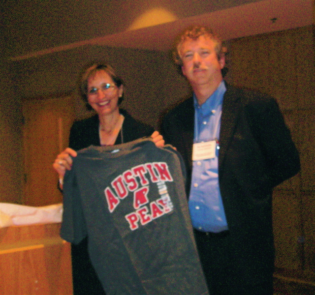 Dr. Uffelman presents Dr. Ownby with an APSU Shirt in appreciation