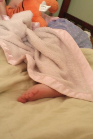 Toddler Elle-Girl with her pink blanket