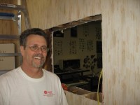 David Boen designed the new Kiosk and here is making its frame in the lobby of the Dunbar Cave Visitor Center.