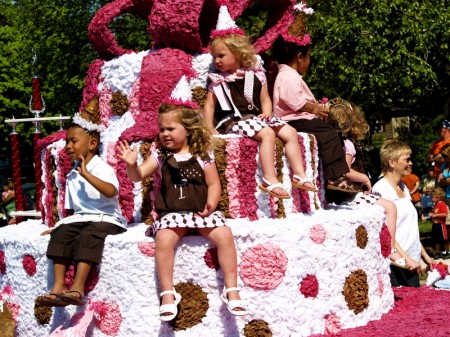 Little princes and princesses riding high in the parade Little princes and princesses riding high in the parade