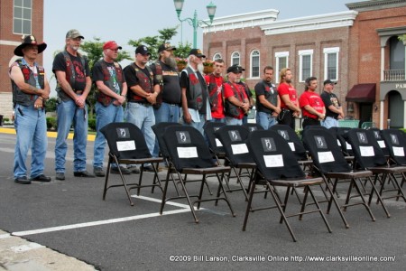 Members of the Vietnam Veterans Motorcycle Club, Legacy Veterans Motorcycle Club, and the 2nd Brigade Motorcycle Club prepare to do their duty to their comrades