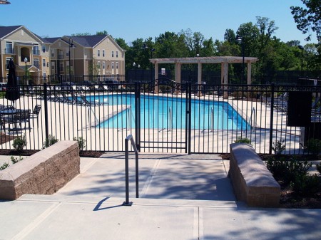 A spacious swimming pool is available for guests