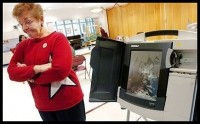 smashed voting machine A Diebold voting machine was smashed in Allentown, PA during the Primary Election on 04/22/08