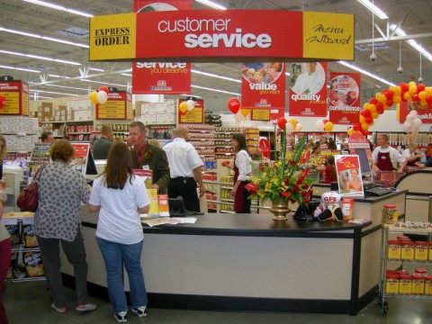 People checking out at the GFS Marketplace store.