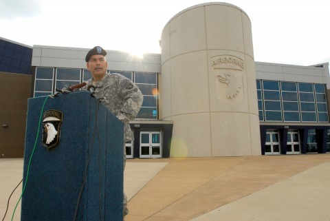 Maj. Gen John F. Campbell announcing the deployment at the Division Headquarters Thursday hqdeployment2 small