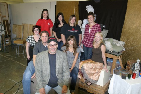 Austin Peay State University art students, pictured in their classroom in the Trahern Building, will present several art shows and exhibits this fall on campus. Members of the class are (from top left) Tina Gould, Claire Meriwether, Rayven Collins, Lindsey Ward, (second row) Evelyn Matherly, Zack Parrish, Gregg Schlanger, professor of art, Janelle Costello and Megan Hydrick. (Photo By Charles Booth/APSU Public Relations and Marketing)