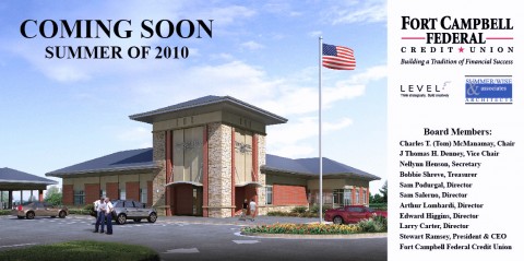 Sketch of the Fort Campbell Federal Credit  Union branch, set to open on Dover Crossing in the summer of 2010