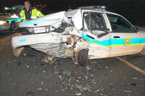 The CPD patrol car destroyed while working an accident on I-24