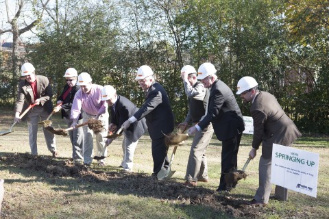 Officials with Austin Peay State University, Rentenbach Construction Co. and Lyle-Cook Martin Architects break ground Nov. 2 of APSU’s new residence hall complex, scheduled to open in Fall 2011. (Photo by Rollow Welch | APSU Public Relations and Marketing)