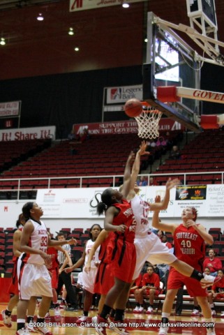 Guard Whitney Hanley scoring against Southeast Missiouri