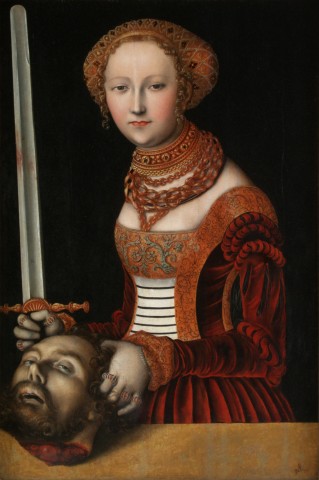 Cranach the Elder, (1472 Kronach-Weimar 1553) "Judith with the Head of a Holofernes / Judith con la cabeza de Holofernes," ca. 1520-1537. Oil on wood panel, 34 1/4 x 32 1/2 in. Collection Museo de Arte de Ponce, The Luis A. Ferré Foundation, Inc., Ponce, Puerto Rico 60.0143