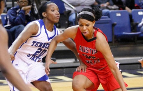 Ashley Herring led the Lady Govs with 14 points in its loss at Tennessee State, Saturday. (Robert Smith/The Leaf-Chronicle)