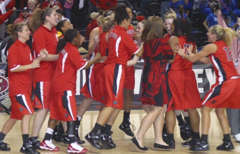 The Lady Govs Celebrate their victory at the OVC Tournament (Austin Peay Sports Information)