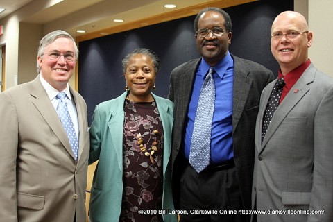 APSU President Tim Hall; Wilbur N. Daniel African American Cultural Center Director Beulah Oldham; Poet Afaa Weaver; and Christopher Burawa, Director of the Center of Excellence for the Creative Arts.