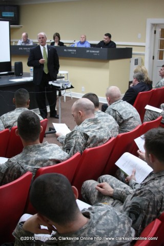 Clarksville Mayor Johnny Piper addresses the soldiers of the 3rd Battalion, 187th Infantry Regiment, 3rd Brigade Combat Team of the 101st Airborne Division.