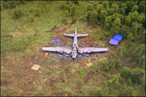 Swamp Ghost emerged from beneath water and tall grass in the primitive New Guinea Swamp where it slept for 64 years. (Aero Archaeology)