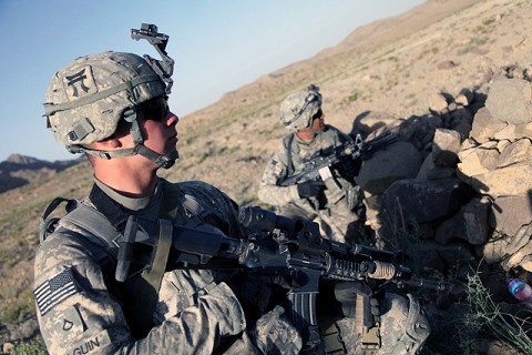 Soldiers from A Company, 3rd Battalion, 187th Infantry occupy an over-watch position during recent operations near the Yahya Khel district in Paktika Province, Afghanistan. (Photo by U.S. Army Sgt. Jeffery Alexander)