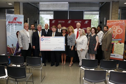 Leaders from Austin Peay State University, Hopkinsville Community College, West Kentucky Workforce Investment Board and Kentucky Workforce Investment Board participate in a $1.2 million grant presentation for the development of a 1+1 program in chemical engineering technology. (Photo by Bill Persinger, APSU Public Relations and Marketing) 