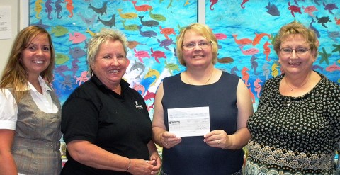 (From left) Participating in a grant presentation from Austin Peay State University TECTA to the Clarksville-Montgomery County Public Library were Claudia Rodriguez, TECTA coordinator; Dr. Linda A. Sitton, TECTA director; Pam Murphy, public library director; and Jean Nichols, director of the children’s library.