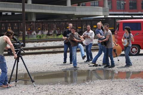 (Left-Right at Cummins Station/The Gulch) - Director Marcel Chagnon and Grascals- Danny Roberts, Jamie Johnson, Jeremy Abshire, Terry Smith, Terry Eldredge and Kristin Scott Benson (Credit: Jason Davis)  