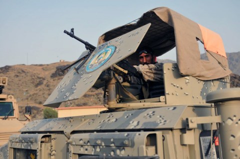 An Afghan Border Police officer prepares to depart Forward Operating Base Joyce as part of Operation Strong Eagle II July 18th.  (Photo by U.S. Army Spc. Albert L. Kelley, 300th Mobile Public Affairs Detachment)