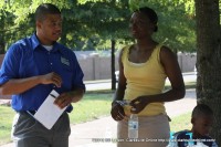 Nick Steward talks with a constituent in Patriots Park on Saturday