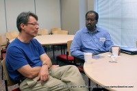 Author Fenton Johnson speaking with Poet Afaa Weaver on Friday at the 2010 Clarksville Writer's Conference