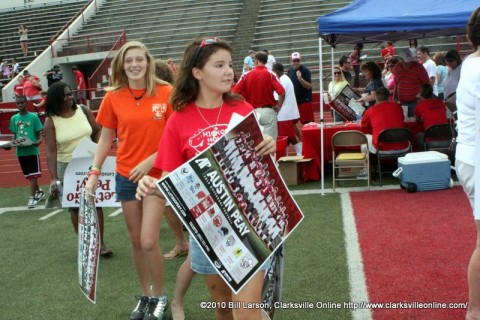 Fans of APSU Football stream onto the field at Governor's Stadium as part of the 2010 Fan Appreciation Day