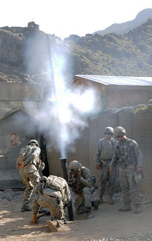 The mortar section ran almost 1,000 fire missions from late May to mid-July this year, according to their records. (Photo by U.S. Army Staff Sgt. Gary A. Witte, 300th Mobile Public Affairs Detachment) The mortar section ran almost 1,000 fire missions from late May to mid-July this year, according to their records. (Photo by U.S. Army Staff Sgt. Gary A. Witte, 300th Mobile Public Affairs Detachment)