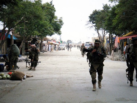 ANSF soldiers patrol local communities in Ghazni Province during an air assault operation in support of Operation Shamshir, August 3rd. (U.S. Army Courtesy Photo)