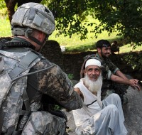 A leader from the eastern Afghanistan village of Kuz Kormal shakes hands with U.S. Army 2nd Lt. Joseph B. Pitt of Atlanta, GA. (Photo by U.S. Army Staff Sgt. Gary A. Witte, 300th Mobile Public Affairs Detachment)
