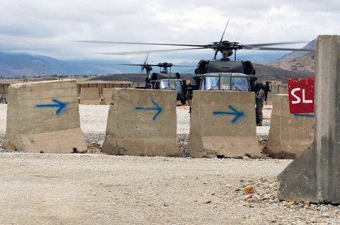 U.S. Army Maj. Gen. John Campbell, Combined Joint Task Force-101 commander, arrives via UH-60 Black Hawk to Forward Operating Base Mehtar Lam to conduct a battlefield assessment July 29th. (Photo by U.S. Air Force Staff Sgt. Ave I. Pele, Task Force Bastogne) 