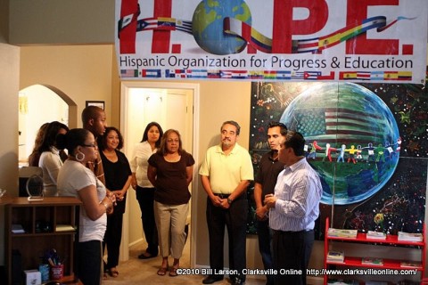 Pastor Tommy Vallejos addressing the crowd at the opening of H.O.P.E.'s new officesPastor Tommy Vallejos addressing the crowd at the opening of H.O.P.E.'s new offices