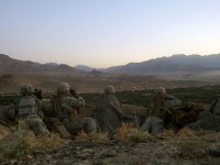 Paratroopers of Attack Company, 1st Battalion, 503rd Infantry Regiment, 173rd Airborne Brigade Combat Team, provide overwatch from a fighting position overlooking Chak Valley, Wardak Province during Operation Talon Purge Sept. 24th. (U.S. Army courtesy photo)