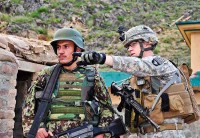 U.S. Army 2nd Lt. Cale Genenbacker, from Quincy, IL, from 1st Battalion, 327th Infantry Regiment, verifies an Afghan polling site in the village of Chapa Dara with an Afghan National Army soldier Sept. 4th. Soldiers from both Task Force Bulldog and ANSF worked tirelessly to ensure the country’s national elections were a success in the Pech River Valley.  (Photo by U.S. Army Capt. Jonathan J. Springer, Task Force Bulldog, 1st Battalion, 327th Infantry Regiment)