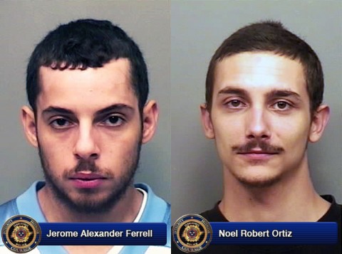 Jerome Alexander Ferrell and Noel Robert Ortiz were charged for Burglary and Three Counts of Criminal Attempted Burglary.